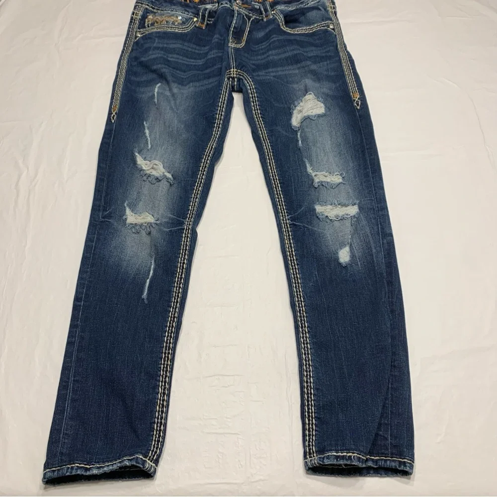 Rock Revival Boris Skinny Embroidered Distressed Skinny Jeans Women’s 30 - Picture 3 of 12